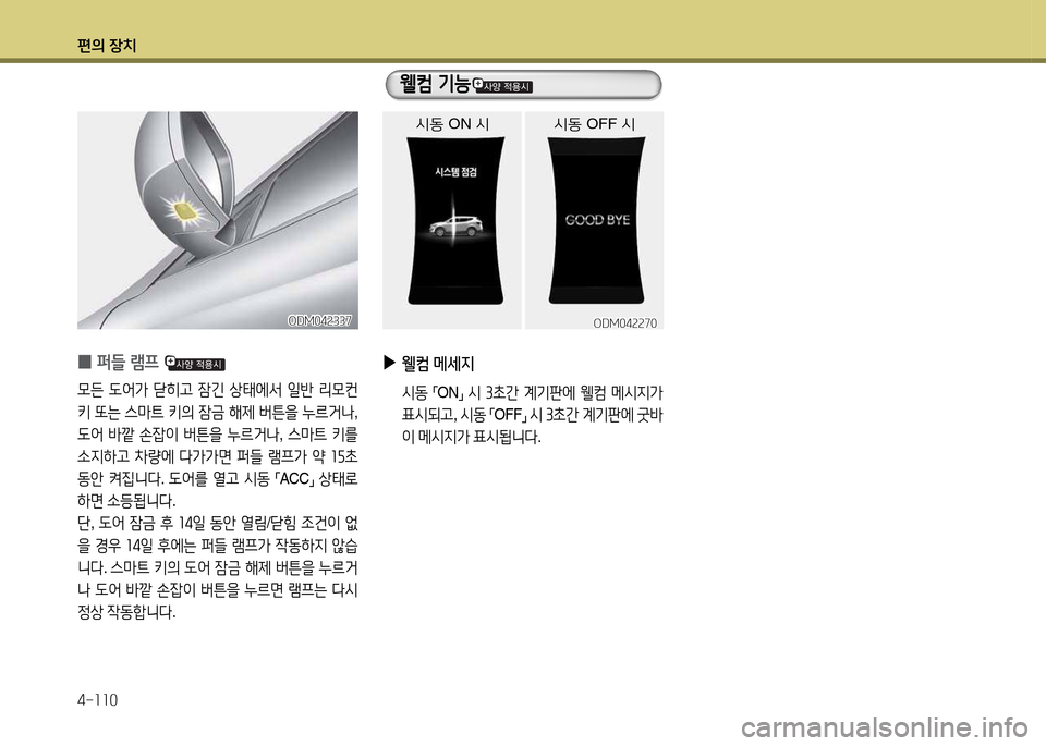 Hyundai Santa Fe 2013  싼타페 DM - 사용 설명서 (in Korean) 편의 장치 4-소소0
 
▶
웰컴  메세6H
  /d동  
,mON
,n 
/d  39