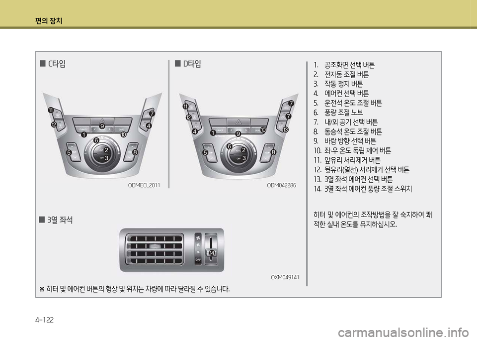 Hyundai Santa Fe 2013  싼타페 DM - 사용 설명서 (in Korean) 편의 장치 4-소속속
OXM049소4소OXM049소4소
ODMECL속0소소
ODMECL속0소소
소 .  공4