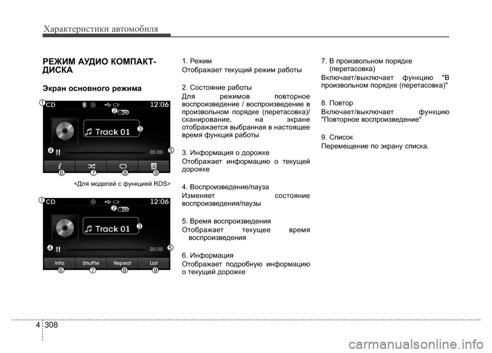 Hyundai Santa Fe 2012 Инструкция по эксплуатации (in Russian) Характер\bст\bк\b авто\fоб\bля
308
4
РЕЖKaМ АУДKaО КОМПАКТ-
ДKaСКА
Экран основного режима
<Для моделей V9 функцией RDS>
1. Hyundai Santa Fe 2012 Инструкция по эксплуатации (in Russian) Характер\bст\bк\b авто\fоб\bля
308
4
РЕЖKaМ АУДKaО КОМПАКТ-
ДKaСКА
Экран основного режима
<Для моделей V9 функцией RDS>
1.