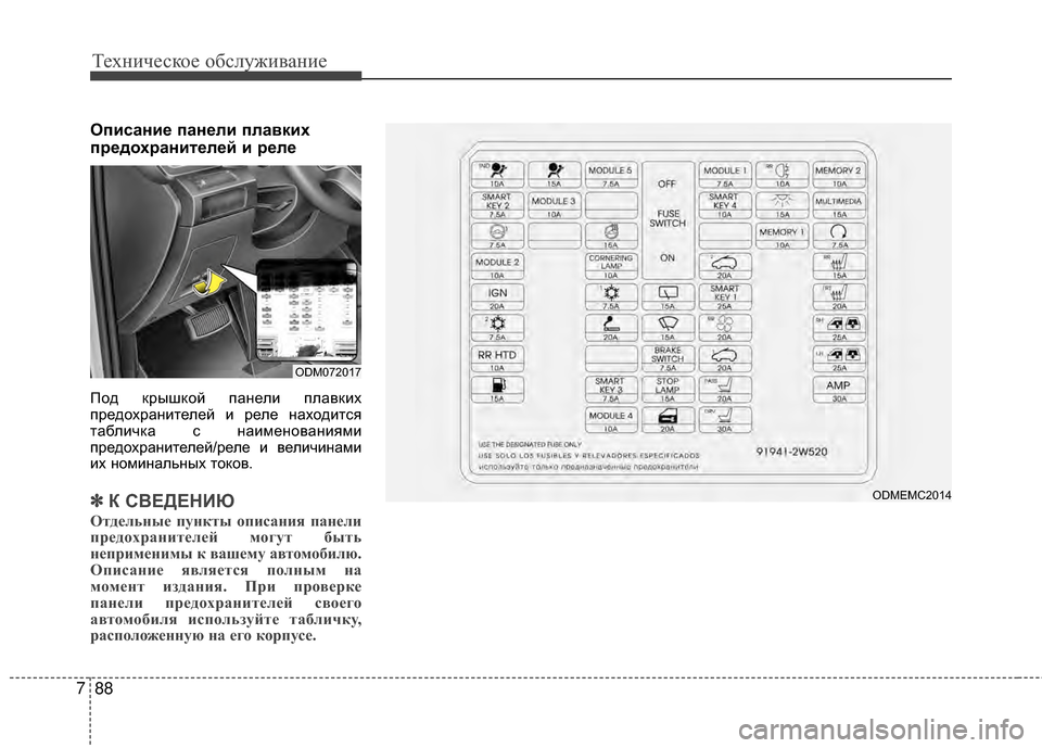 Hyundai Santa Fe 2012 Инструкция по эксплуатации (in Russian) Техниче\bкое об\b\fуживание
88
7
ОпиЗbание панеЗЙи пЗЙавких
предохранитеЗЙей и реЗЙе
Под крышкой паGШели плавких Hyundai Santa Fe 2012 Инструкция по эксплуатации (in Russian) Техниче\bкое об\b\fуживание
88
7
ОпиЗbание панеЗЙи пЗЙавких
предохранитеЗЙей и реЗЙе
Под крышкой паGШели плавких