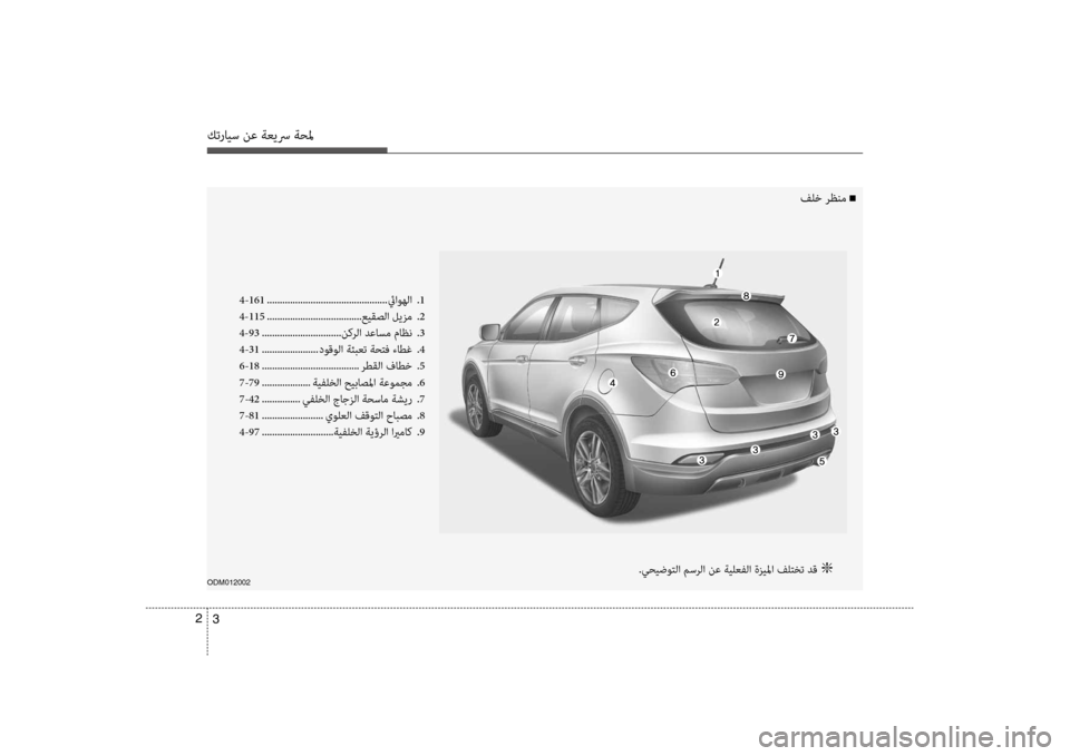 Hyundai Santa Fe 2012 دليل المالك كترايس نع ةعيسر ةحلم
3
2
ODM012002
4-161
............................................... ئياوهلا .1
4-115 ..................................... عيقصلا ليزم .2
4-9 Hyundai Santa Fe 2012 دليل المالك كترايس نع ةعيسر ةحلم
3
2
ODM012002
4-161
............................................... ئياوهلا .1
4-115 ..................................... عيقصلا ليزم .2
4-9