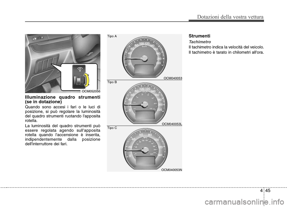 Hyundai Santa Fe 2011 Manuale del proprietario (in Italian) 445
Dotazioni della vostra vettura
Illuminazione quadro strumenti (se in dotazione)
Quando sono accesi i fari o le luci di
posizione, si può regolare la luminosità
del quadro strumenti ruotando l Hyundai Santa Fe 2011 Manuale del proprietario (in Italian) 445
Dotazioni della vostra vettura
Illuminazione quadro strumenti (se in dotazione)
Quando sono accesi i fari o le luci di
posizione, si può regolare la luminosità
del quadro strumenti ruotando l