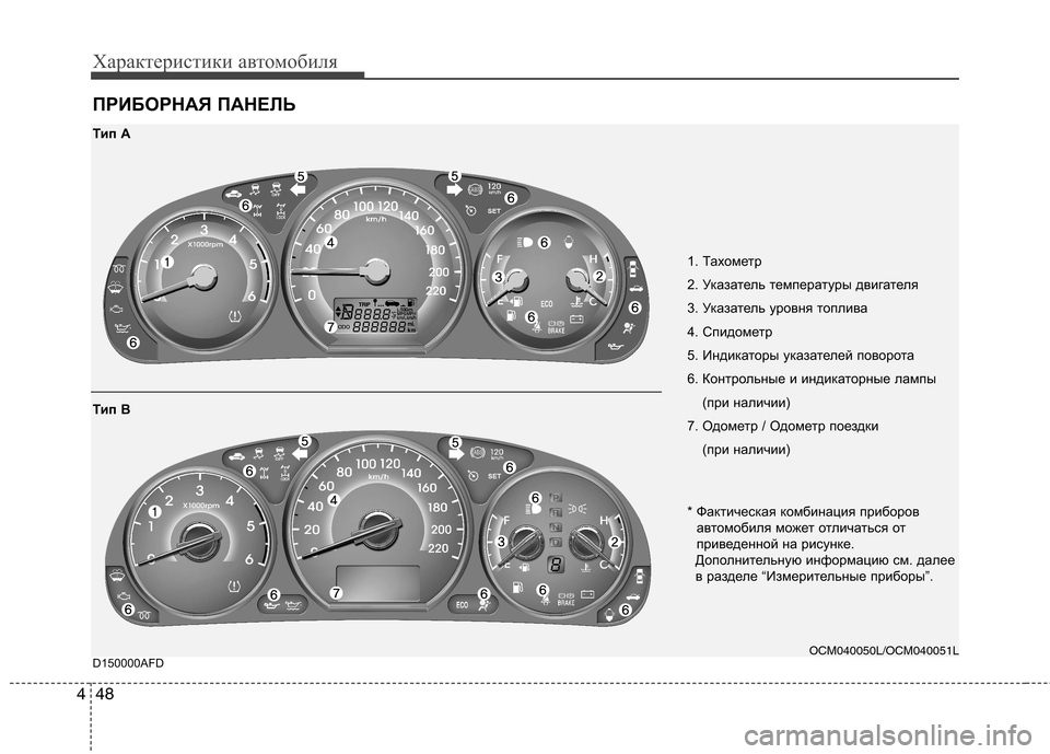 Hyundai Santa Fe 2011 Инструкция по эксплуатации (in Russian) Характеристики автомобиля
48
4
ПРИБОРНАЯ ПАНЕЛЬ
D150000AFD
1. Тахометр
2. Указатель температуры двигателя
3. Указат Hyundai Santa Fe 2011 Инструкция по эксплуатации (in Russian) Характеристики автомобиля
48
4
ПРИБОРНАЯ ПАНЕЛЬ
D150000AFD
1. Тахометр
2. Указатель температуры двигателя
3. Указат