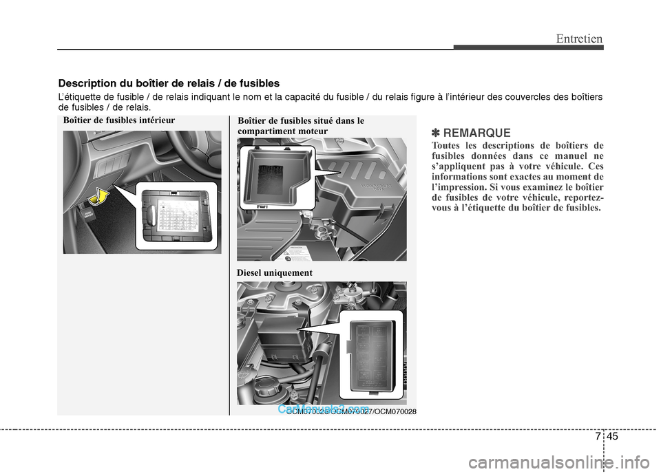 Hyundai Santa Fe 2010  Manuel du propriétaire (in French) 745
Entretien
✽✽REMARQUE
Toutes les descriptions de boîtiers de 
fusibles données dans ce manuel ne
s’appliquent pas à votre véhicule. Ces
informations sont exactes au moment de
l’impressi