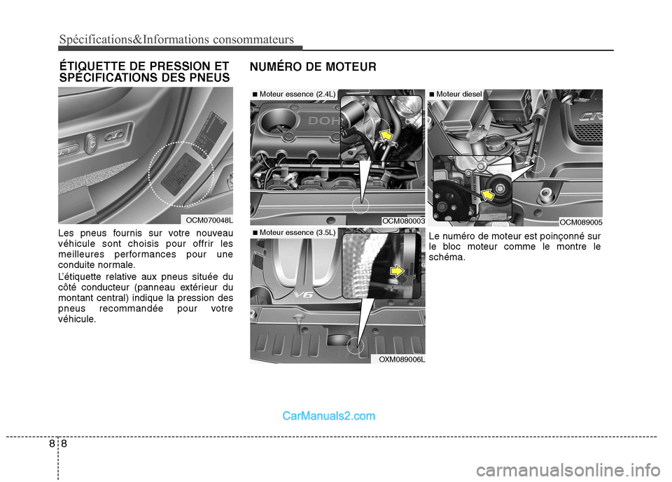 Hyundai Santa Fe 2010 Manuel du propriétaire (in French) Spécifications&Informations consommateurs
8
8
Les pneus fournis sur votre nouveau
véhicule sont choisis pour offrir les
meilleures performances pour une
conduite normale.
L’étiquette relative a Hyundai Santa Fe 2010 Manuel du propriétaire (in French) Spécifications&Informations consommateurs
8
8
Les pneus fournis sur votre nouveau
véhicule sont choisis pour offrir les
meilleures performances pour une
conduite normale.
L’étiquette relative a