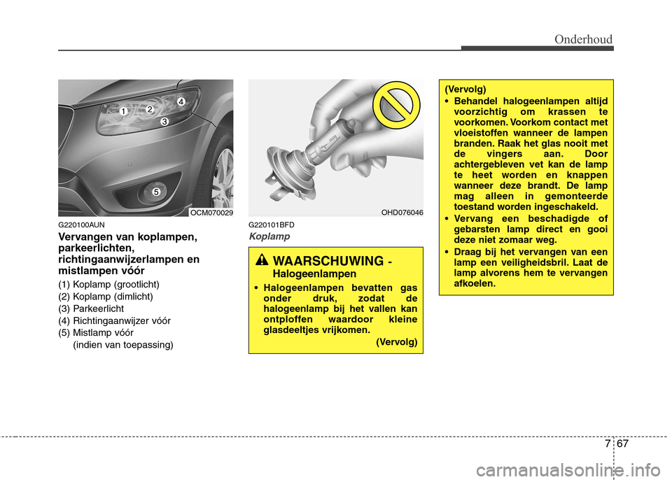 Hyundai Santa Fe 2010 Handleiding (in Dutch) 767
Onderhoud
G220100AUN
Vervangen van koplampen,
parkeerlichten,
richtingaanwijzerlampen enmistlampen vóór
(1) Koplamp (grootlicht)
(2) Koplamp (dimlicht)
(3) Parkeerlicht
(4) Richtingaanwijzer Hyundai Santa Fe 2010 Handleiding (in Dutch) 767
Onderhoud
G220100AUN
Vervangen van koplampen,
parkeerlichten,
richtingaanwijzerlampen enmistlampen vóór
(1) Koplamp (grootlicht)
(2) Koplamp (dimlicht)
(3) Parkeerlicht
(4) Richtingaanwijzer