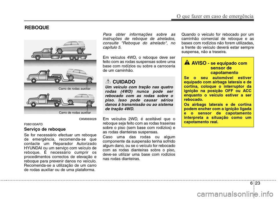 Hyundai Santa Fe 2010 Manual do proprietário (in Portuguese) 623
O que fazer em caso de emergência
REBOQUE
F080100AFD
Serviço de reboque
Se for necessário efectuar um reboque de emergência, recomenda-se que
contacte um Reparador Autorizado
HYUNDAI ou um s Hyundai Santa Fe 2010 Manual do proprietário (in Portuguese) 623
O que fazer em caso de emergência
REBOQUE
F080100AFD
Serviço de reboque
Se for necessário efectuar um reboque de emergência, recomenda-se que
contacte um Reparador Autorizado
HYUNDAI ou um s