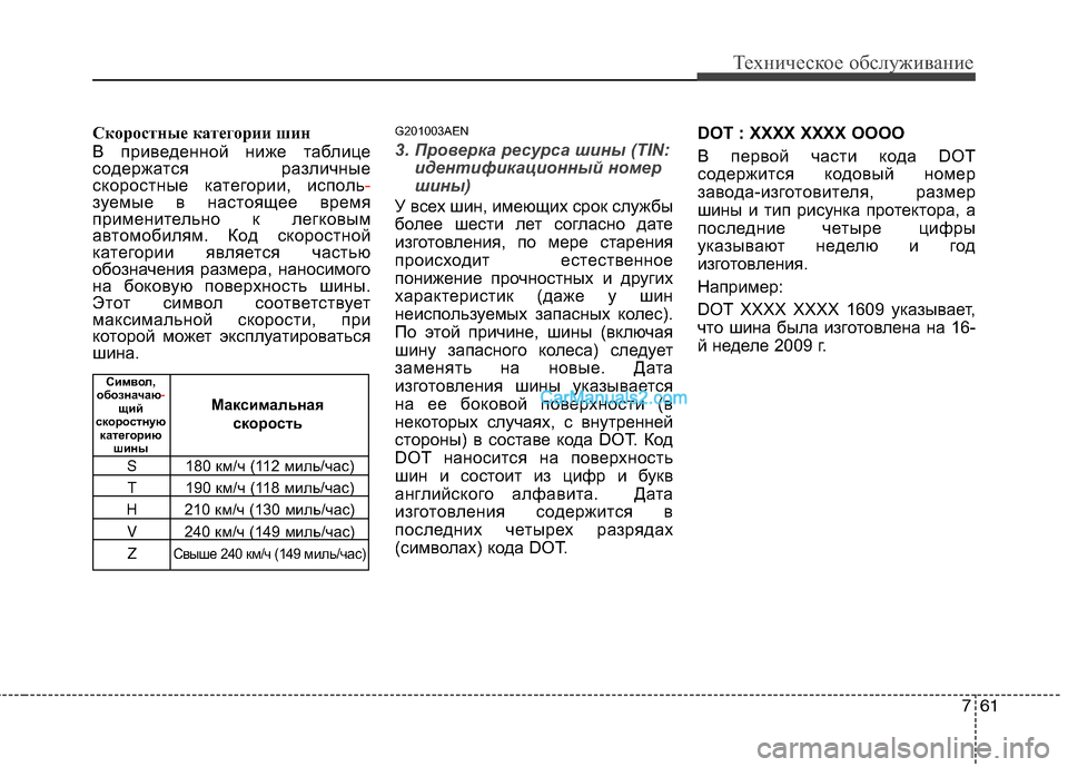 Hyundai Santa Fe 2010 Инструкция по эксплуатации (in Russian) 761
Техническое обслуживание
Скоростные категории шин
В приведенной ниже таблице
содержатся различные
скоро Hyundai Santa Fe 2010 Инструкция по эксплуатации (in Russian) 761
Техническое обслуживание
Скоростные категории шин
В приведенной ниже таблице
содержатся различные
скоро