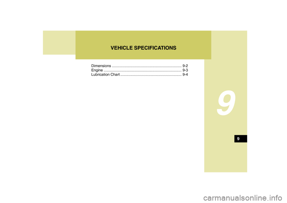 Hyundai Santa Fe 2009 Owners Manual 9
Dimensions................................................................... 9-2
Engine...........................................................................9-3
Lubrication Chart ............. Hyundai Santa Fe 2009 Owners Manual 9
Dimensions................................................................... 9-2
Engine...........................................................................9-3
Lubrication Chart .............