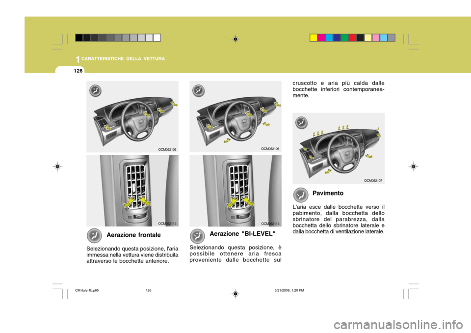 Hyundai Santa Fe 2009  Manuale del proprietario (in Italian) 1CARATTERISTICHE DELLA VETTURA
126
Aerazione frontale
Selezionando questa posizione, laria immessa nella vettura viene distribuita attraverso le bocchette anteriore.
OCM052105
OCM052113
OCM052106
OCM