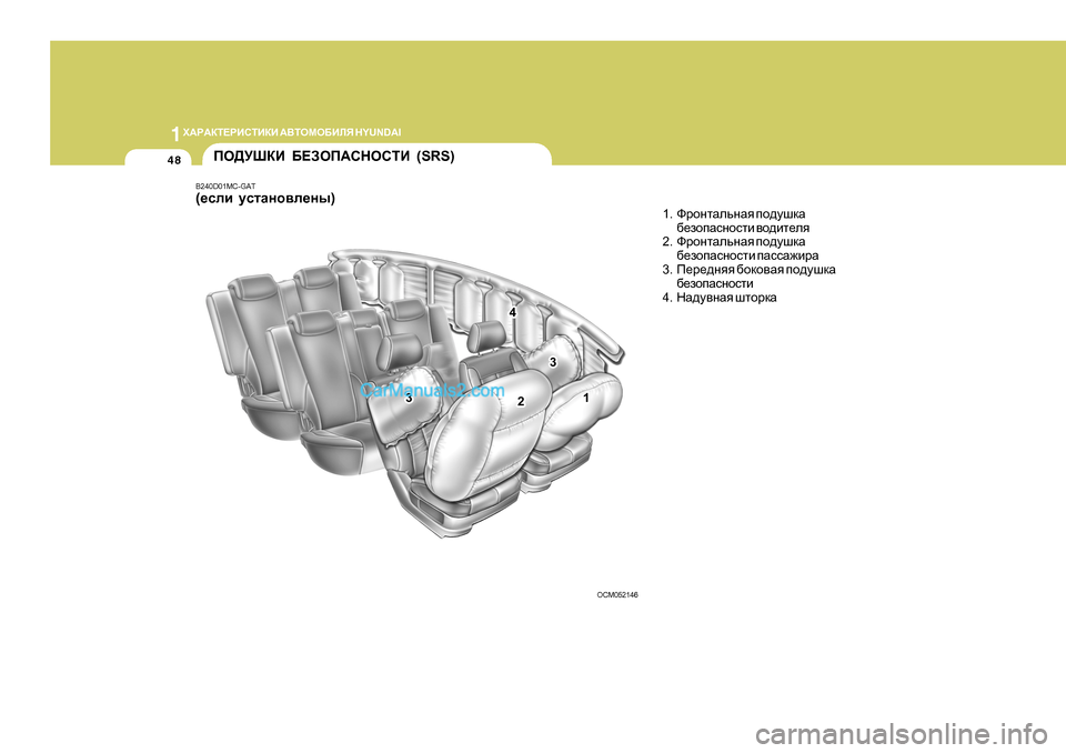 Hyundai Santa Fe 2009  Инструкция по эксплуатации (in Russian) 1O:J:DL?JBKLBDB
 :<LHFH;BEY  H Y U N D A I
48
B240D01MC-GAT
( _keb  mklZgh\e_gu )
IH>MRDB ;?AHI:KGHKLB  (SRS)
1. NjhglZevgZy  ih