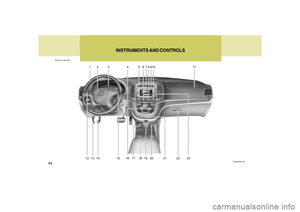 Hyundai Santa Fe 2008  Owners Manual F8
INSTRUMENTS AND CONTROLS
B250A01CM-AAT
OCM008001N 