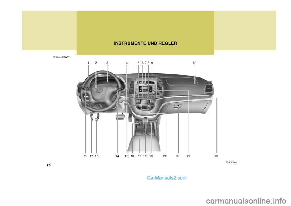Hyundai Santa Fe 2008  Betriebsanleitung (in German) F8INSTRUMENTE UND REGLER
B250A01CM-GST
OCM050001L   