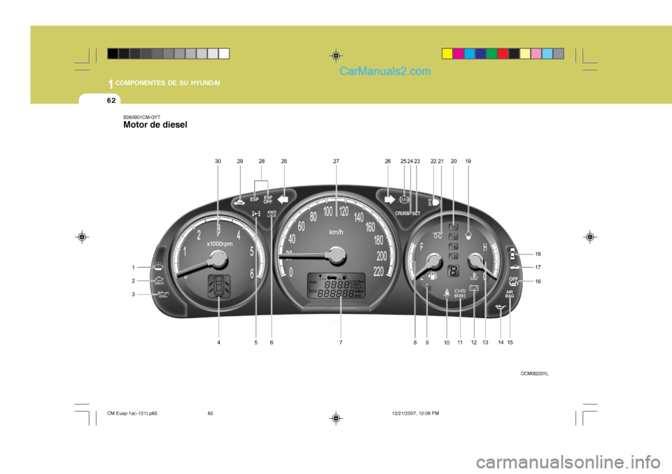 Hyundai Santa Fe 2008  Manual del propietario (in Spanish) 1COMPONENTES DE SU HYUNDAI
62
B260B01CM-GYT Motor de diesel
OCM052201L
CM Eusp-1a(~121).p6512/21/2007, 12:08 PM
62   