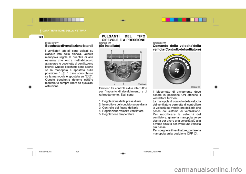 Hyundai Santa Fe 2008 Manuale del proprietario (in Italian) 1CARATTERISTICHE DELLA VETTURA
124
B710C01HP-GTT Bocchette di ventilazione laterali I ventilatori laterali sono ubicati su ciascun lato della plancia. Questa manopola regola la quantità di ariaestern Hyundai Santa Fe 2008 Manuale del proprietario (in Italian) 1CARATTERISTICHE DELLA VETTURA
124
B710C01HP-GTT Bocchette di ventilazione laterali I ventilatori laterali sono ubicati su ciascun lato della plancia. Questa manopola regola la quantità di ariaestern