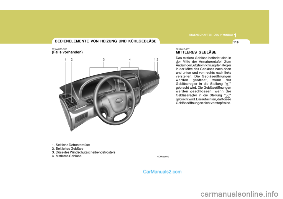 Hyundai Santa Fe 2007 Betriebsanleitung (in German) 1111
1
EIGENSCHAFTEN DES HYUNDAI
119
1111
1
EIGENSCHAFTEN DES HYUNDAI
119
1
EIGENSCHAFTEN DES HYUNDAI
119
OCM052147LBEDIENELEMENTE VON HEIZUNG UND KÜHLGEBLÄSE
B710A01TB-GST (Falls vorhanden)
1. Sei Hyundai Santa Fe 2007 Betriebsanleitung (in German) 1111
1
EIGENSCHAFTEN DES HYUNDAI
119
1111
1
EIGENSCHAFTEN DES HYUNDAI
119
1
EIGENSCHAFTEN DES HYUNDAI
119
OCM052147LBEDIENELEMENTE VON HEIZUNG UND KÜHLGEBLÄSE
B710A01TB-GST (Falls vorhanden)
1. Sei