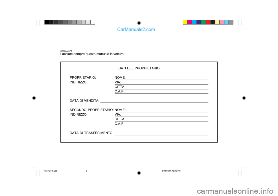 Hyundai Santa Fe 2007  Manuale del proprietario (in Italian) 