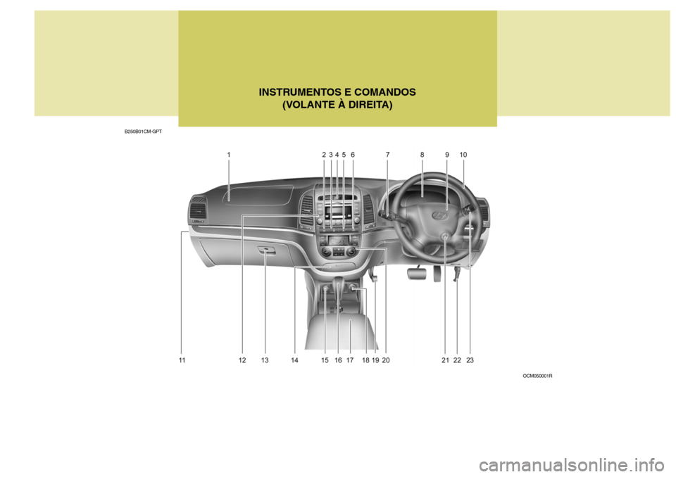 Hyundai Santa Fe 2007  Manual do proprietário (in Portuguese) INSTRUMENTOS E COMANDOS(VOLANTE À DIREITA)
B250B01CM-GPT
OCM050001R  