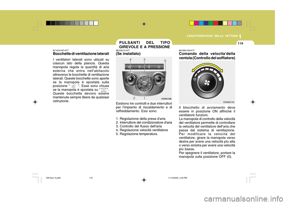Hyundai Santa Fe 2006 Manuale del proprietario (in Italian) 1
CARATTERISTICHE DELLA VETTURA
119
B710C01HP-GTT Bocchette di ventilazione laterali I ventilatori laterali sono ubicati su ciascun lato della plancia. Questa manopola regola la quantità di ariaester Hyundai Santa Fe 2006 Manuale del proprietario (in Italian) 1
CARATTERISTICHE DELLA VETTURA
119
B710C01HP-GTT Bocchette di ventilazione laterali I ventilatori laterali sono ubicati su ciascun lato della plancia. Questa manopola regola la quantità di ariaester