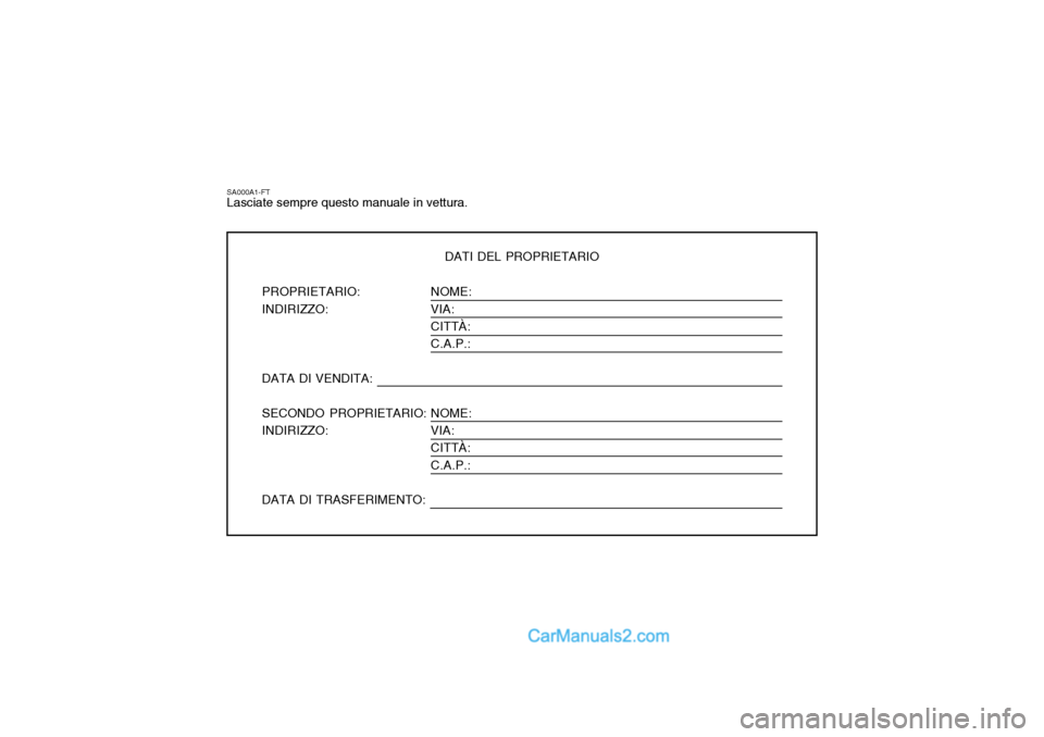 Hyundai Santa Fe 2004  Manuale del proprietario (in Italian) 