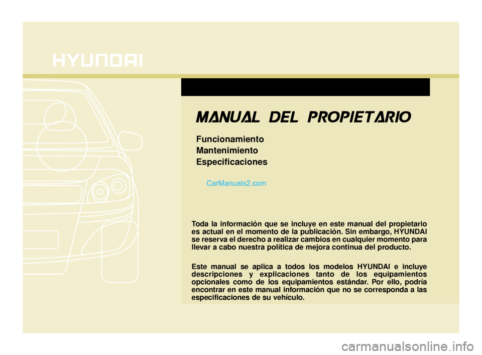 Hyundai Santa Fe Sport 2018  Manual del propietario (in Spanish) F1
Toda la información que se incluye en este manual del propietario
es actual en el momento de la publicación. Sin embargo, HYUNDAI
se reserva el derecho a realizar cambios en cualquier momento par
