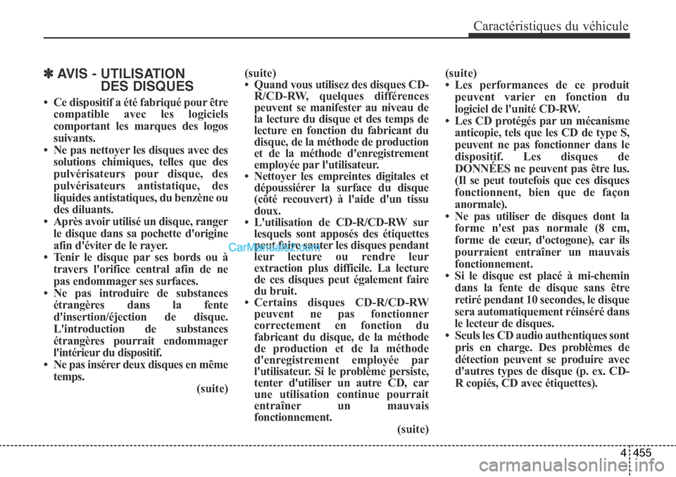 Hyundai Santa Fe Sport 2015 Manuel du propriétaire (in French) 4455
Caractéristiques du véhicule
✽ AVIS - UTILISATIONDES DISQUES
• Ce dispositif a été fabriqué pour être
compatible avec les logiciels
comportant les marques des logos
suivants.
• Ne pas Hyundai Santa Fe Sport 2015 Manuel du propriétaire (in French) 4455
Caractéristiques du véhicule
✽ AVIS - UTILISATIONDES DISQUES
• Ce dispositif a été fabriqué pour être
compatible avec les logiciels
comportant les marques des logos
suivants.
• Ne pas