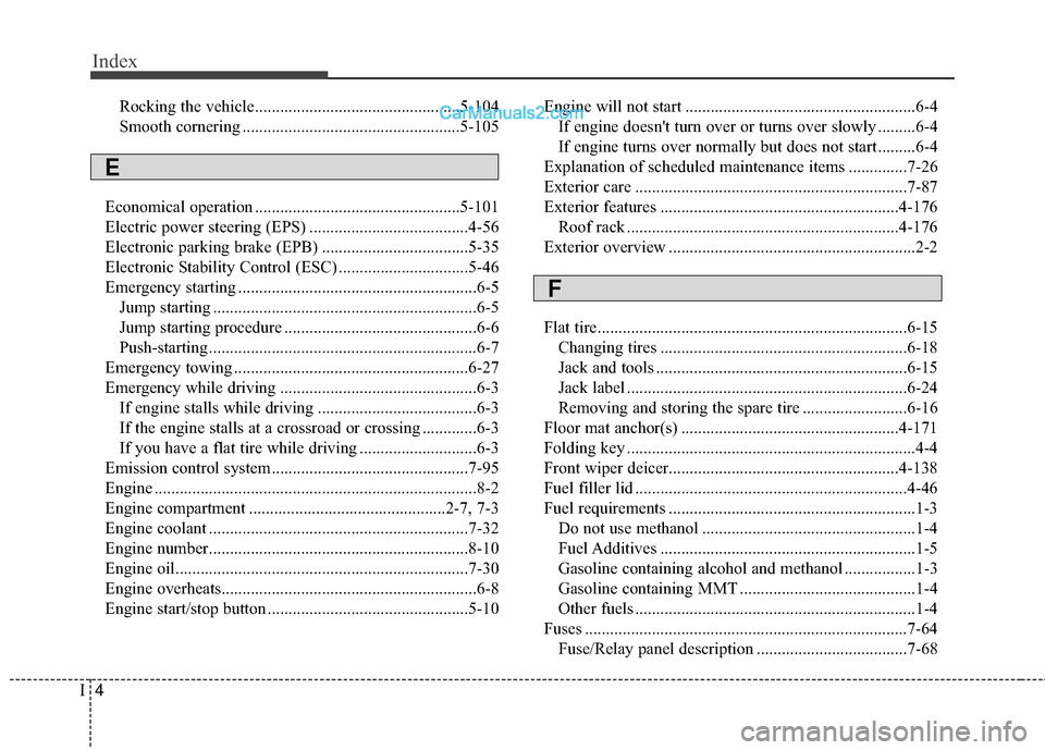 Hyundai Santa Fe XL 2019 Owners Manual Index
4I
Rocking the vehicle.................................................5-104
Smooth cornering ....................................................5-105
Economical operation ..................... Hyundai Santa Fe XL 2019 Owners Manual Index
4I
Rocking the vehicle.................................................5-104
Smooth cornering ....................................................5-105
Economical operation .....................
