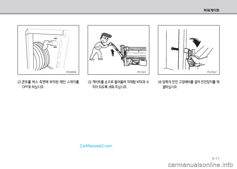Hyundai Small Commercial Features 2015  소형상용특장 - 사용 설명서 (in Korean) 5-11
파워게이?@
POW004POW004
(속 )  콘?@롤  (