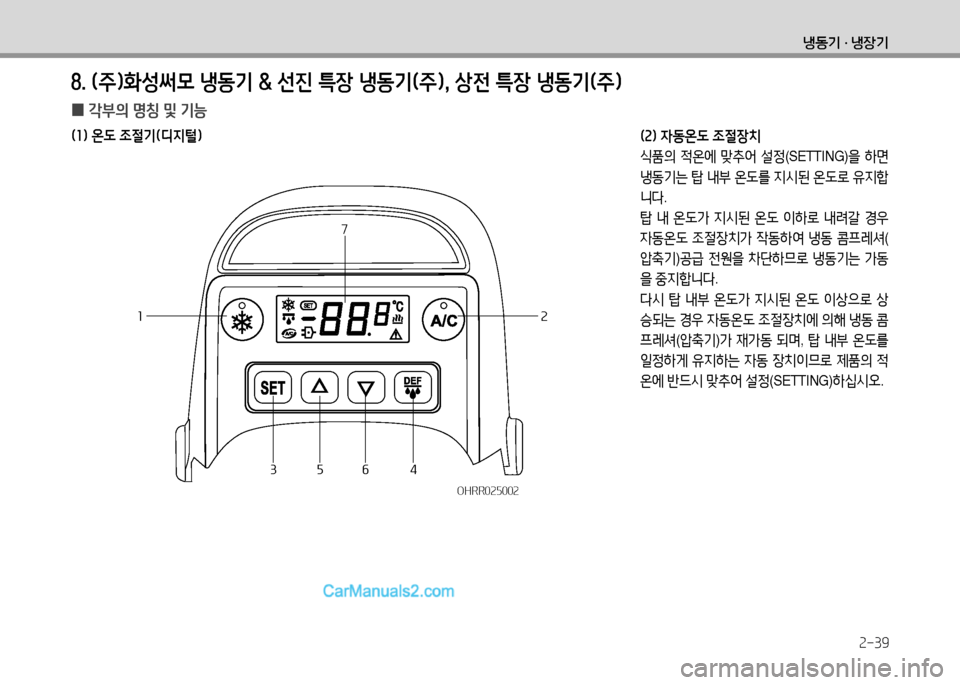 Hyundai Small Commercial Features 2015  소형상용특장 - 사용 설명서 (in Korean) 2-39
냉동기 · 냉장기
8. (주임B