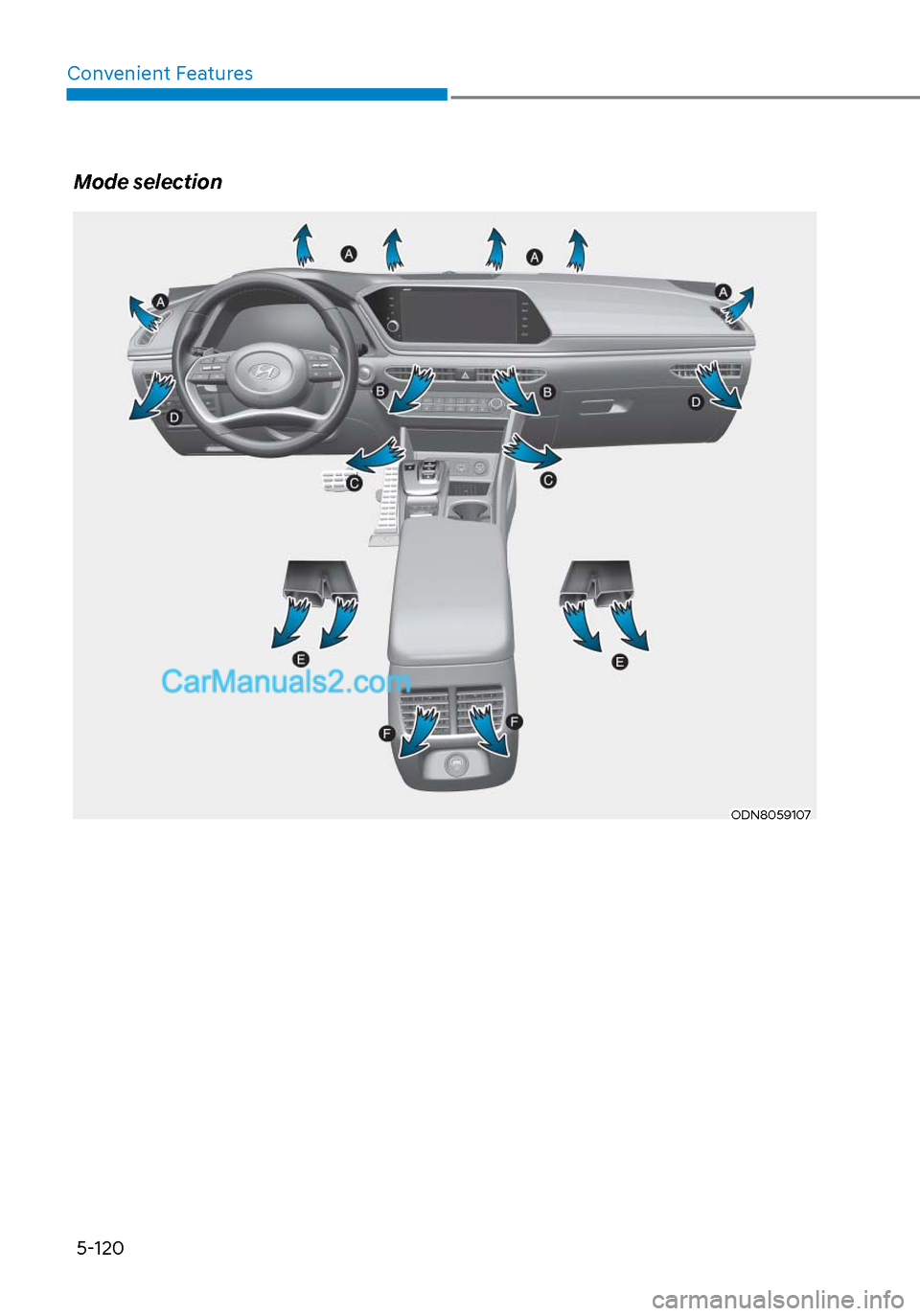 Hyundai Sonata 2020 Owners Manual Convenient Features5-120
Mode selection
ODN8059107ODN8059107 Hyundai Sonata 2020 Owners Manual Convenient Features5-120
Mode selection
ODN8059107ODN8059107