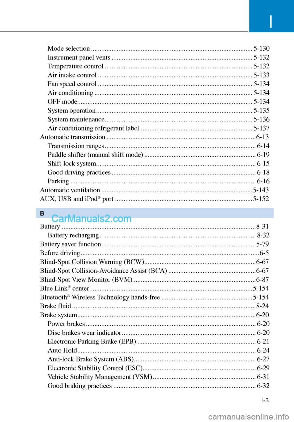 Hyundai Sonata 2020  Owners Manual I
I-3
Mode selection ........................................................................\
...................... 5-130
Instrument panel vents .....................................................