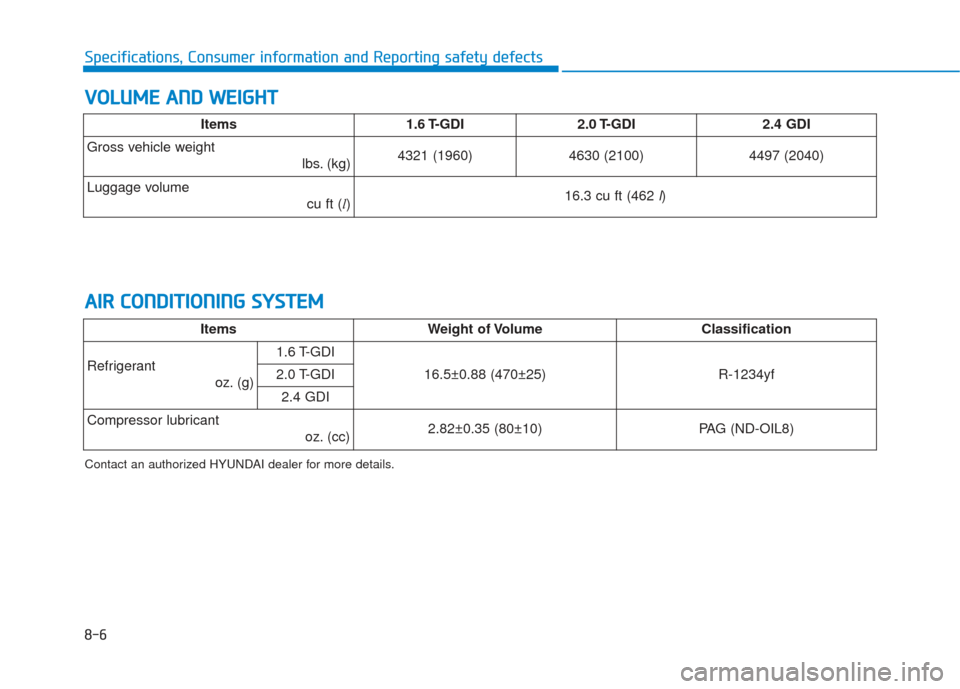 Hyundai Sonata 2018 Owners Manual 8-6
Specifications, Consumer information and Reporting safety defects
V
VO
O L
LU
U M
M E
E
A
A N
N D
D
W
W E
EI
IG
G H
H T
T
A
A I
IR
R
C
C O
O N
ND
DI
IT
T I
IO
O N
NI
IN
N G
G
S
S Y
Y S
ST Hyundai Sonata 2018 Owners Manual 8-6
Specifications, Consumer information and Reporting safety defects
V
VO
O L
LU
U M
M E
E
A
A N
N D
D
W
W E
EI
IG
G H
H T
T
A
A I
IR
R
C
C O
O N
ND
DI
IT
T I
IO
O N
NI
IN
N G
G
S
S Y
Y S
ST