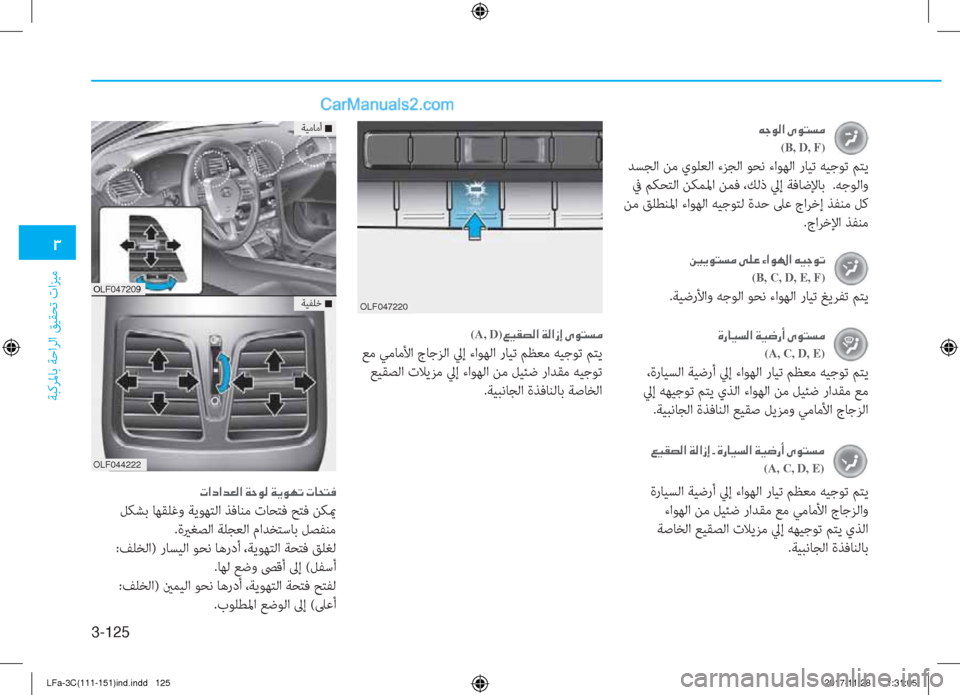 Hyundai Sonata 2018  دليل المالك 3-125
�1
ﺔﺒﻛﺮﳌﺎﺑ ﺔﺣاﺮﻟا ﻖﻴﻘﺤﺗ تاﺰﻴﻣ
�Æ�S�É�¸�?��Ñ�É�L�l�¼
(B, D, F)
 ﺪﺴﺠﻟا ﻦﻣ يﻮﻠﻌﻟا ءﺰﺠﻟا ﻮﺤﻧ ءاﻮﻬﻟا ر