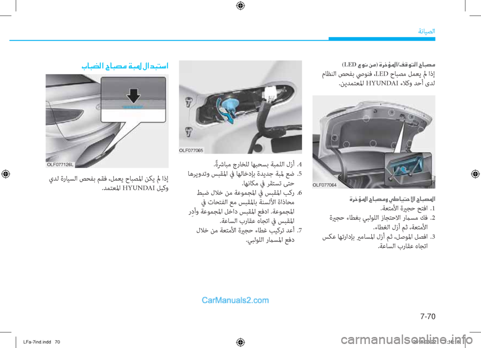 Hyundai Sonata 2018  دليل المالك 7-70
ﺔﻧﺎﻴﺼﻟا
�1�.�(������
.ً ةﴍﺎﺒﻣ جرﺎﺨﻠﻟ ﺎﻬﺒﺤﺴﺑ ﺔﺒﻤﻠﻟا لزأ  .4
 ﺎﻫﺮﻳوﺪﺗو ﺲﺒﻘﳌا ﰲ ﺎﻬﻟﺎﺧدﺈﺑ ة