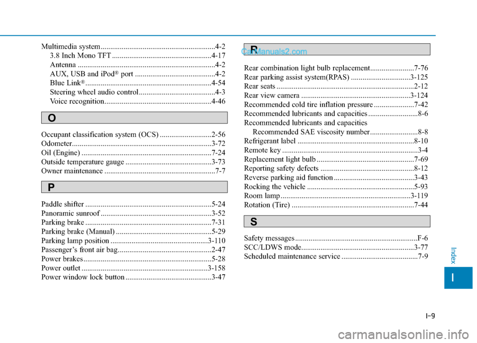 Hyundai Sonata 2017 Owners Manual I-9
Multimedia system............................................................4-23.8 Inch Mono TFT ....................................................4-17
Antenna ................................. Hyundai Sonata 2017 Owners Manual I-9
Multimedia system............................................................4-23.8 Inch Mono TFT ....................................................4-17
Antenna .................................