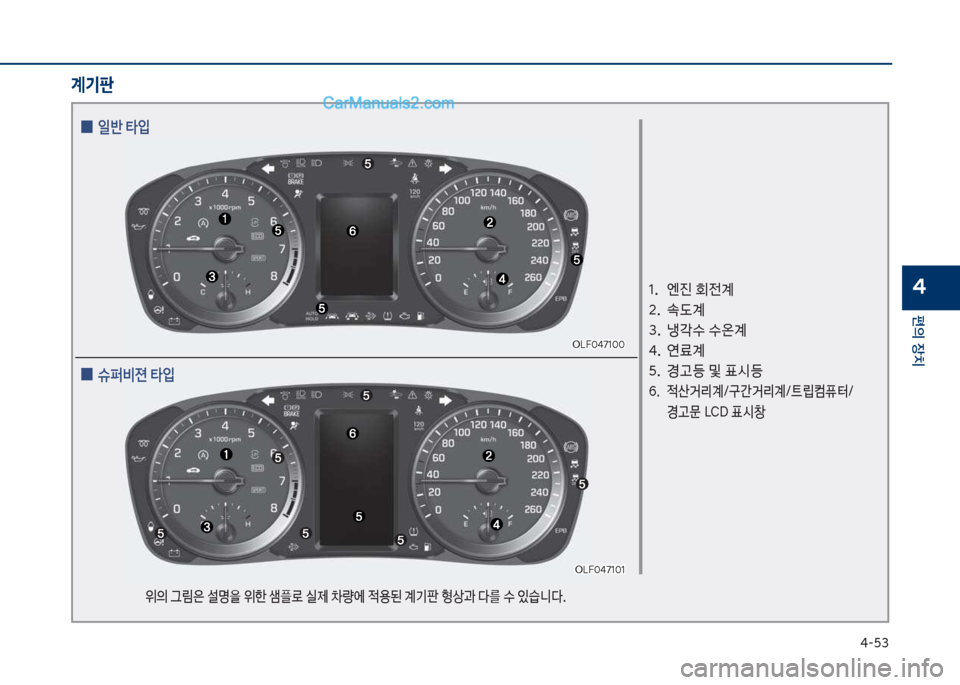 Hyundai Sonata 2017  쏘나타 LF - 사용 설명서 (in Korean) 태-택3
편의보장치
4
계기판
차십식혹태71혹혹차십식혹태71혹혹
차십식혹태71혹1
차십식혹태71혹1
1.보 보엔진보회전계 
2.보 