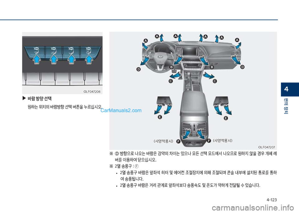 Hyundai Sonata 2017  쏘나타 LF - 사용 설명서 (in Korean) 태-123
편의보장치
4
좋보보방향으돽보a오는보뤥돈은보J싂의보0이는보있으a보룞든보선킋보룞드에