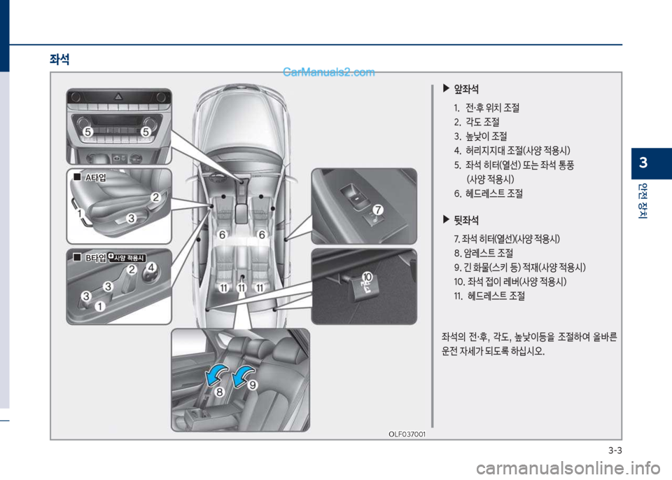 Hyundai Sonata 2017  쏘나타 LF - 사용 설명서 (in Korean) 3-3
안전보장치
3
보▶앞좌