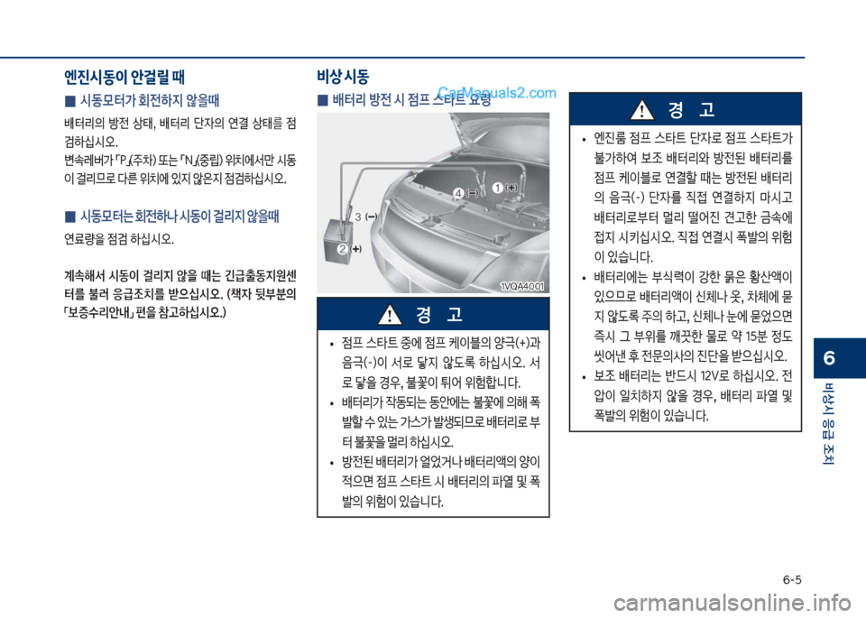 Hyundai Sonata 2017  쏘나타 LF - 사용 설명서 (in Korean) 부-택
비상시 응급 조치
6
 
0 시동}터> 회전하
