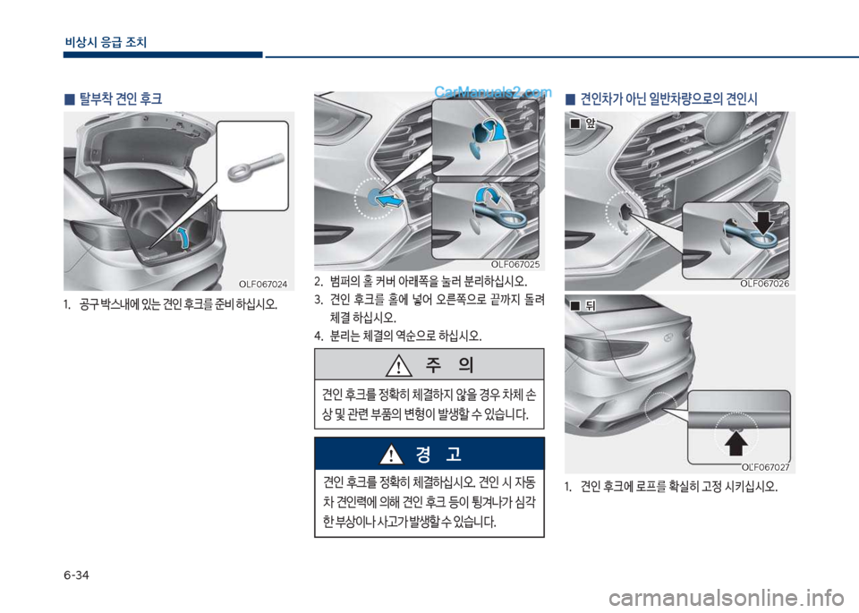 Hyundai Sonata 2017  쏘나타 LF - 사용 설명서 (in Korean) 부-3태
비상시 응급 조치
 
0 탈부1 견인 후크 
1.보 공