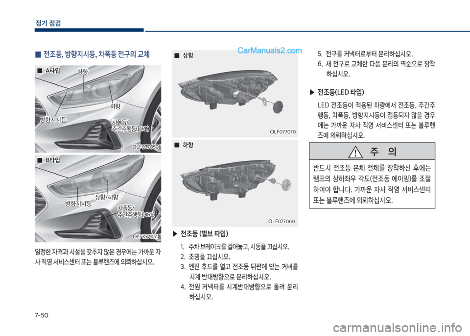Hyundai Sonata 2017  쏘나타 LF - 사용 설명서 (in Korean) 7-택혹
정기 점검
 
0  전조등, 방향
