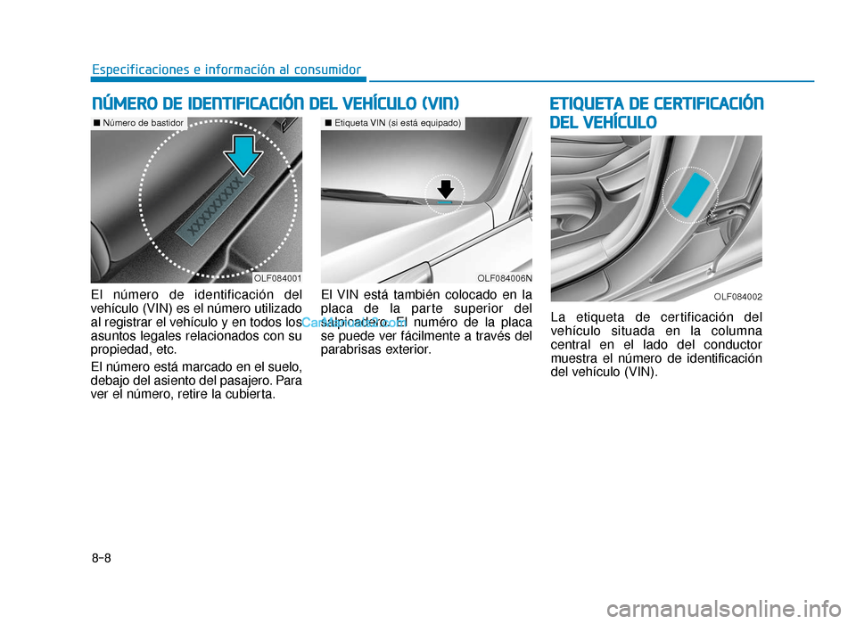 Hyundai Sonata 2016 Manual del propietario (in Spanish) 8-8
Especificaciones e información al consumidor
E
ET
T I
IQ
Q U
UE
ET
T A
A
D
D E
E
C
C E
E R
R T
TI
IF
F I
IC
C A
A C
CI
IÓ
Ó N
N
D
D E
EL
L
V
V E
EH
H Í
ÍC
C U
U L
LO
O
El número de id Hyundai Sonata 2016 Manual del propietario (in Spanish) 8-8
Especificaciones e información al consumidor
E
ET
T I
IQ
Q U
UE
ET
T A
A
D
D E
E
C
C E
E R
R T
TI
IF
F I
IC
C A
A C
CI
IÓ
Ó N
N
D
D E
EL
L
V
V E
EH
H Í
ÍC
C U
U L
LO
O
El número de id