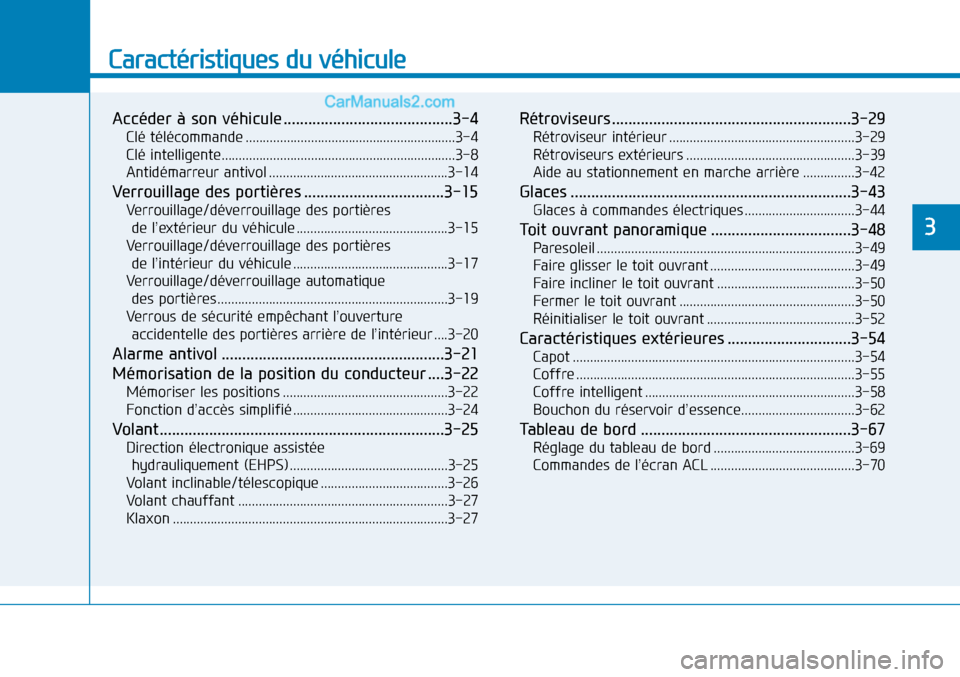 Hyundai Sonata 2016 Manuel du propriétaire (in French) Caractéristiques du véhicule
Accéder à son véhicule .........................................3-4
Clé télécommande .............................................................3-4
Clé intellig Hyundai Sonata 2016 Manuel du propriétaire (in French) Caractéristiques du véhicule
Accéder à son véhicule .........................................3-4
Clé télécommande .............................................................3-4
Clé intellig
