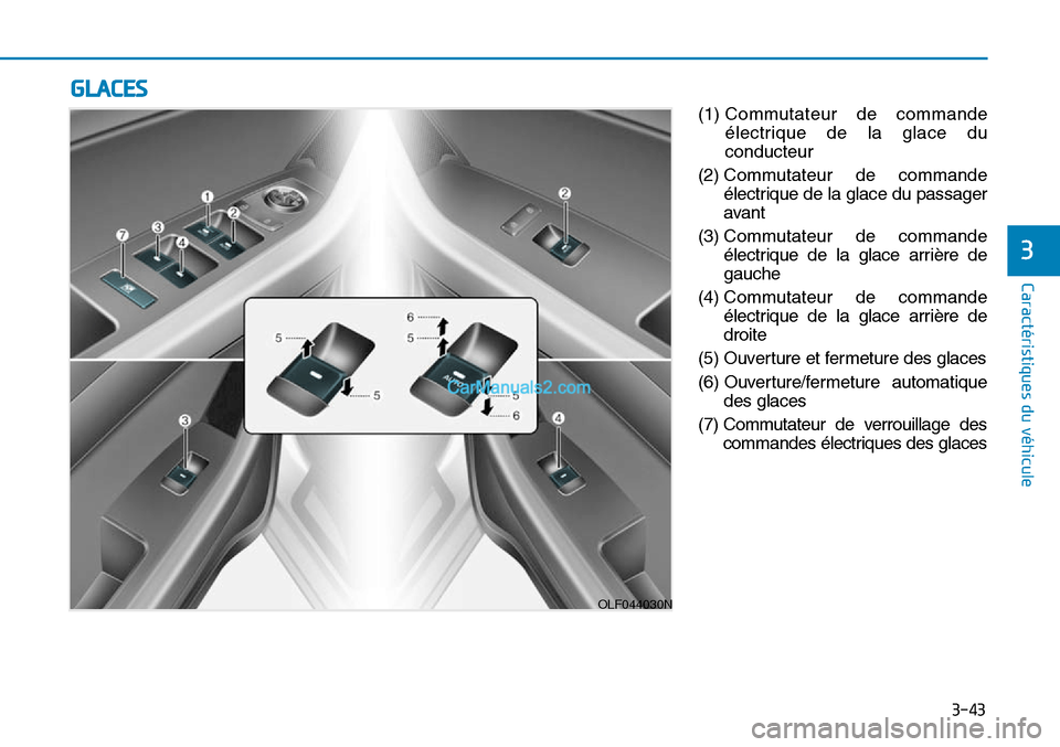 Hyundai Sonata 2016 Manuel du propriétaire (in French) 3-43
Caractéristiques du véhicule
3
(1) Commutateur de commandeélectrique de la glace du
conducteur
(2) Commutateur de commande
électrique de la glace du passager
avant
(3) Commutateur de comman Hyundai Sonata 2016 Manuel du propriétaire (in French) 3-43
Caractéristiques du véhicule
3
(1) Commutateur de commandeélectrique de la glace du
conducteur
(2) Commutateur de commande
électrique de la glace du passager
avant
(3) Commutateur de comman
