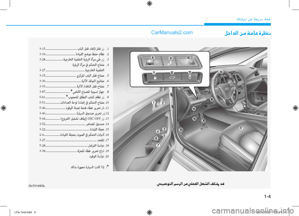 Hyundai Sonata 2016 دليل المالك 1-4
كترايس نع ةعيسر ةحلم
3-15.......................................... بابلا لفق ءاغلإ/لفق رز
.1
3-19 ........................................ ةدايقلا عض Hyundai Sonata 2016 دليل المالك 1-4
كترايس نع ةعيسر ةحلم
3-15.......................................... بابلا لفق ءاغلإ/لفق رز
.1
3-19 ........................................ ةدايقلا عض