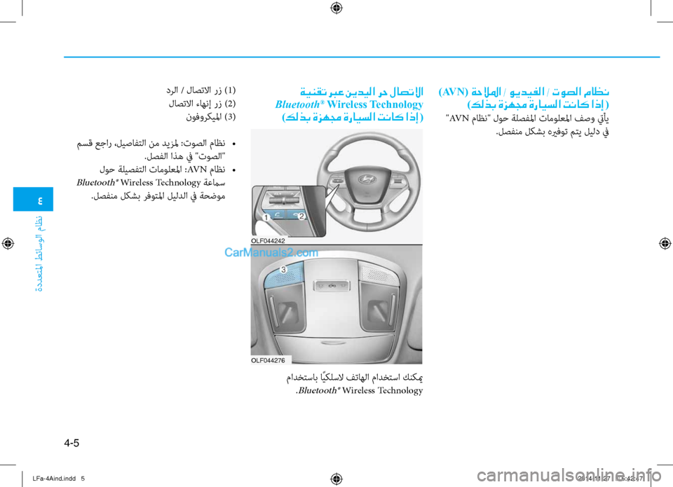 Hyundai Sonata 2016  دليل المالك 4
ةددعتلما طئاسولا ثيfاظن
4-5
)AV N( ةحلالما / ويديفلا / توصلا ماظن
)كلذب ةزهمج ةرايسلا تناك اذإ  (
 "AV N ثيfاظن" لوح ةل