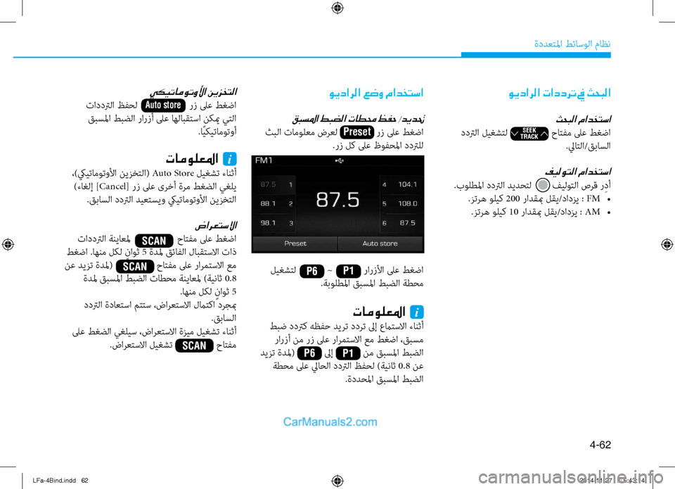 Hyundai Sonata 2016  دليل المالك 4-62
ةددعتلما طئاسولا ماظن
ويدارلا تاددرت في ثحبلا
ثحبلا مادختسا
 ددترلا ليغشتل                 حاتفم لى\f طغضا.لياتلا/