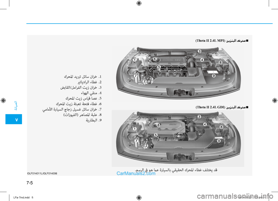 Hyundai Sonata 2016  دليل المالك 7
ةنايصلا
7-5
OLF014011L/OLF014006
)Theta II 2.4L MPI( نيزنبلا كرمح n
)Theta II 2.4L GDI( نيزنبلا كرمح n
كرحلما ديبرت لئاس نازخ 
.1
 يرتايدارل