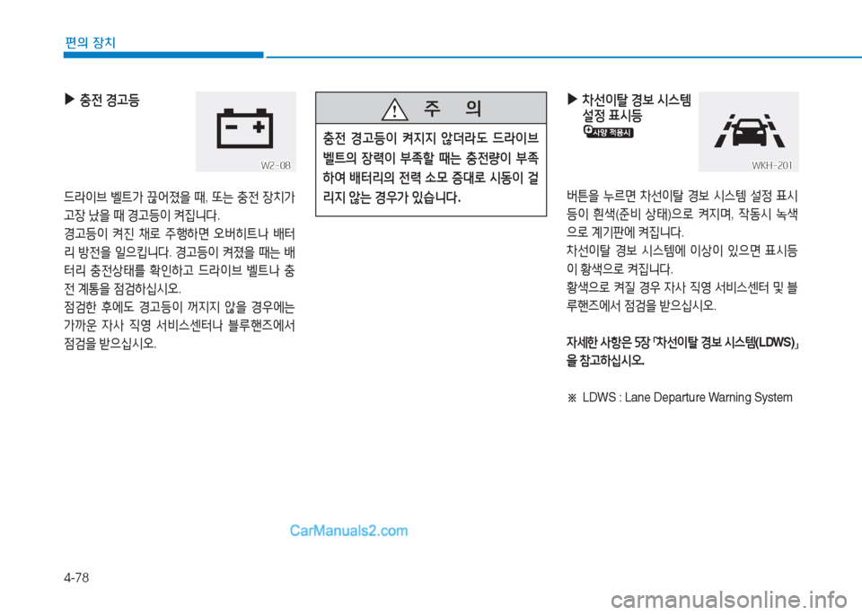 Hyundai Sonata 2016  쏘나타 LF - 사용 설명서 (in Korean) 4-78
편의 장치
 
▶
충전  Eh등
드라이브  벨?@
