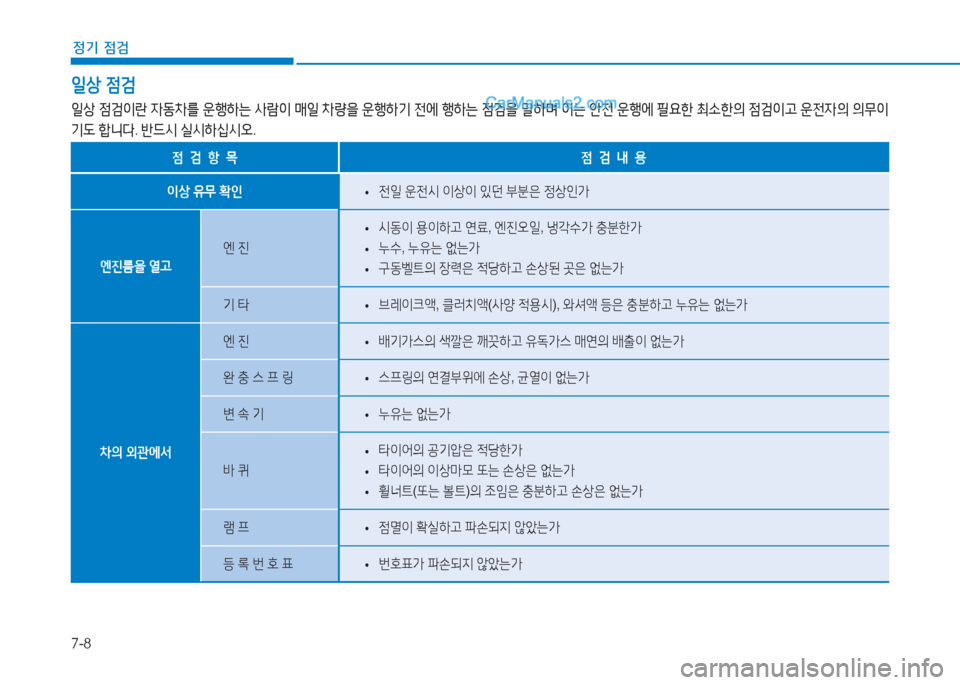 Hyundai Sonata 2016  쏘나타 LF - 사용 설명서 (in Korean) 7-8
정기 점검
일상 4